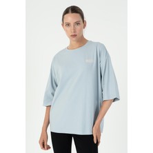 Maraton Comfort Kadın Bisiklet Yaka  Mavi T-Shirt