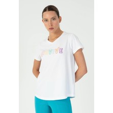 Maraton Regular Kadın V Yaka  Beyaz- T-Shirt
