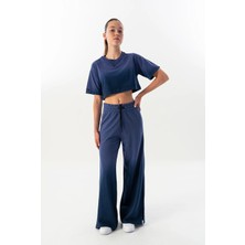 Maraton Comfort Kadın Bisiklet Yaka  Mor Crop Top