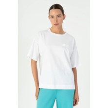 Maraton Comfort Kadın Bisiklet Yaka  Beyaz- T-Shirt