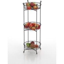 Feyza Design Çok Amaçlı Metal Sebzelik, 3 Katlı Yuvarlak Siyah Sepet