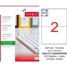 Tanex TW-2402 210X143 mm Inkjet / Laser A4 Etiket Yetkili Satıcı (100 Adet)