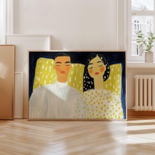 Ninastore Soyut Çift Sanat Baskısı: Modern Aşk / Sarı ve Lacivert Dekor (Dijital Indirme)
