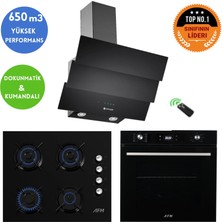 Eminçelik Ferre ve Afm Tech Markalı / Fıda Siyah Turbo Cam Ankastre Set ( FM7700 + FM2200 + Ch 1455 Rc B60)