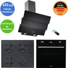 Eminçelik Ferre ve Afm Tech Markalı / Vanes Siyah Cam Ankastre Set ( FM7700 + FM-BD2200 + Ch 1455 Rc B60)