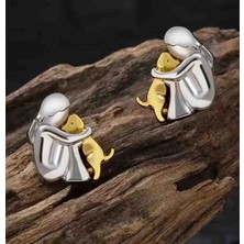 Sarıyer Silver Sarılan Sevimli Köpek Figürlü Çelik Vidalı Küpe Evcil Hayvan Köpek Dog Love Küpe