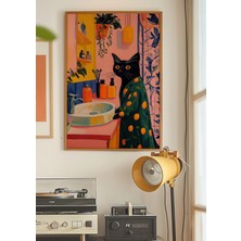 Ninastore Bornozlu Siyah Kedi Sanat Baskısı / Komik Maksimalist Banyo Dekorasyonu (Dijital Indirme)