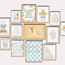 Ninastore Paskalya Sınıf Duvar Sanatı Seti/ Bahar Tavşanı Baskılı Dekorasyon/ Pastel Tatil Posterleri/ Sevimli