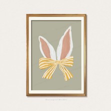 Ninastore Paskalya Dekorasyonu Için Şık Tavşan Kulakları ve Kurdele Baskılı Duvar Resmi / Pastel Bahar Duvar S