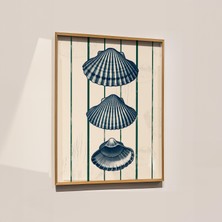Ninastore Vintage Deniz Kabuğu Baskısı: Yeşil Çizgili Denizcilik Temalı Kıyı Sanatı