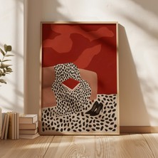 Ninastore Leopar Duvar Sanatı Baskısı: Cesur Kırmızı ve Beyaz Çita - Dijital Indirme