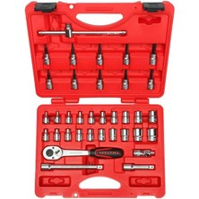 İzeltaş 3/8 Altı Köşe Lokma Takımı 35 Parça Kırmızı Renkli Allen Uçlu Set