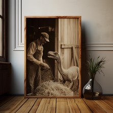 Ninastore Velociraptor Çiftçi Sanat Baskısı: Alternatif Tarih Dinozor Posteri