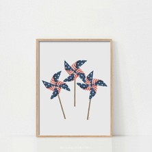 Ninastore Suluboya Yel Değirmeni Sanat Baskısı / 4 Temmuz Baskısı / Baskıya Uygun Duvar Sanatı / Kırmızı Beyaz