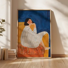 Ninastore Soyut Kadın Portresi Sanat Baskısı: Çizgili Elbise/ Mavi ve Sıcak Tonlar (Dijital Indirme)