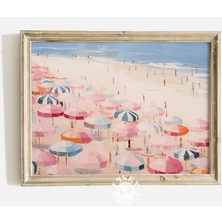 Ninastore Vintage Plaj Baskısı/ Soyut Kıyı Sanatı/ Kız Çocuk Odası Dekorasyonu/ Pembe Yaz Duvar Sanatı/ Plaj D