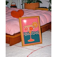 Ninastore Çiçekli Kokteyl Posteri: Margarita Baskısı/ Retro Bar Içecek Sanatı/ Pembe Turkuaz Duvar Dekoru