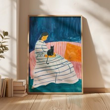 Ninastore Siyah Kedili Kadın Sanat Baskısı: Canlı Oturma Odası Dekorasyonu (Dijital Indirme)