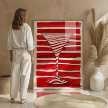 Ninastore Soyut Martini Kadehi Sanat Baskısı: Kırmızı ve Beyaz Bar Dekoru (Dijital Indirme)