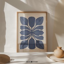 Ninastore Indigo Mavisi Halk Botanik Baskılı Duvar Sanatı – Iskandinav Modern Çiçek Tasarımı/ Boho Daire Dekor