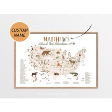 Ninastore Çocuklar Için Kişiye Özel Isimli Milli Park Haritası / Abd Milli Park Duvar Sanatı / Kişiye Özel Isi