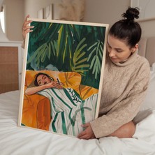 Ninastore Soyut Zümrüt Yeşili Duvar Sanatı: Sigara Içen Kadın Baskısı (Dijital Indirme)