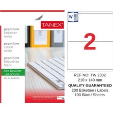 Tanex TW-2302 210X140 mm Inkjet / Laser A4 Etiket Yetkili Satıcı (100 Adet)