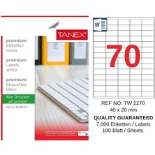Tanex TW-2270 40X20 mm Inkjet / Laser A4 Etiket Yetkili Satıcı (100 Adet)