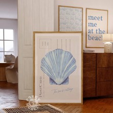 Ninastore Kıyı Temalı Deniz Kabuğu Duvar Sanatı Baskısı / Mavi Vintage Kıyı Temalı Torun Estetiği / Kıyı Kovbo