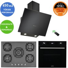 Eminçelik ve Afm Tech Marka Flux 5 Gözlü 1'wok Siyah Ankastre Set (22 385  +FM7700 +Ch 1460 Rc B60)