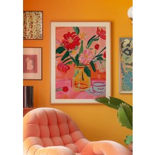 Ninastore Kırmızı Çiçek Yağlı Boya Tablo Baskısı: Retro Kitsch Duvar Sanatı