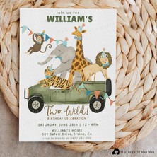 Ninastore Iki Yaşındaki Safari Hayvanları Temalı Doğum Günü Partisi Düzenlenebilir Şablonu/ Yazdırılabilir Orm