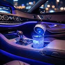 Caralp Üniversal Kristal Pırlanta Taş Görünümlü Mavi LED Işıklı Lüx Oto Küllük Kapaklı Spor Araç Içi Küllük Araba Küllüğü Beyaz