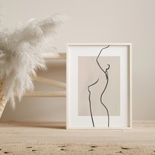 Ninastore Kadın Vücut Çizim Sanatı / Bej Baskı Sanatı / Çizgi Çizim Baskısı / Minimalist Çizgi Sanatı / Kadın