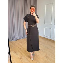 Size Özgü Kahve Mini Dik Yakalı Düğme Detay Elbise