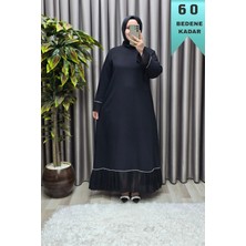 Elmas Tesettür Kadın Giyim Büyük Beden Kolu ve Etek Ucu Piliseli Taşlı Abiye Elbise