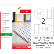 Tanex TW-2117 118X37 mm Inkjet / Laser A4 Etiket Yetkili Satıcı (100 Adet)