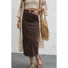 Dema Kadın Pamuklu Kahverengi Denim Etek