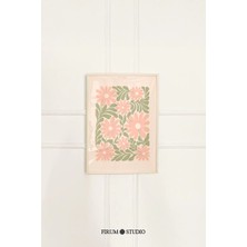 Ninastore Adaçayı Yeşili Şeftali Baskılı Duvar Sanatı - Japandi Çiçekli Papatyalar/ Yumuşak Bahar Oturma Odası