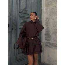 LB Laluna Butik Kadın Gömlek ve Dantel Detaylı Fırfırlı Etek