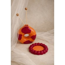 Atiye Studio Özel Tasarım Donut Vazo ve Baloncuklu Bardak Altlığı 2’li Dekoratif El Boyaması Set