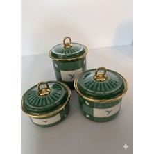 Gold Detaylı Kuş Figürlü 3'lü Emaye Saklama ve Baharat Kavanoz Seti