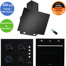 Eminçelik Ferre ve Afm Tech Markalı / Rain Siyah Turbo Cam Ankastre Set ( FM7700 + FM2200 + Ch 1460 Rc B60)