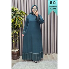 Elmas Tesettür Kadın Giyim Büyük Beden Kolu ve Etek Ucu Piliseli Taşlı Abiye Elbise