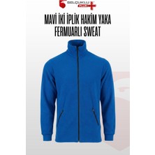 Selçuklu Plus Mavi 2 iplik Hakim Yaka Fermuarlı Sweat