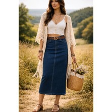 Dema Kadın Koyu Mavi Pamuklu Denim Etek