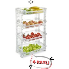 Feyza Design 4 Katlı Şeffaf Sebzelik, Geniş Hacimli Mutfak Organizeri