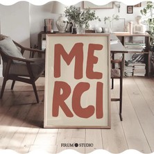 Ninastore Merci Yazı Tipi Baskılı Duvar Sanatı – Kırmızı Merci Yazı Tasarımı / Sevimli Eklektik Sanat Eseri /