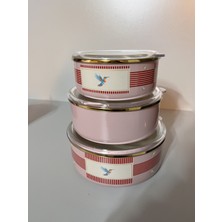 Gold Detaylı Kuş Figürlü 3'lü Emaye Saklama Kabı Seti