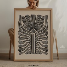 Ninastore Boho Siyah ve Bej Çiçek Desenli/ Soyut Organik Duvar Sanatı/ Modern Eklektik Oturma Odası Dekorasyon